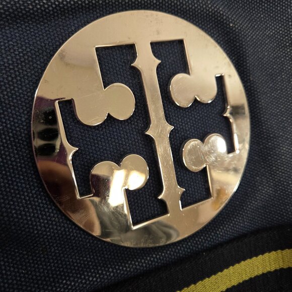 Tory Burch Large Pacey Book Tote Bag Blue Canvas Large Logo Purse - Picture 9 of 16